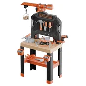Delovna miza z mehanskim žerjavom Bricolo Builder Black&Decker Smoby z zložljivim tovornjačkom in vrtalnikom 87 dodatkov