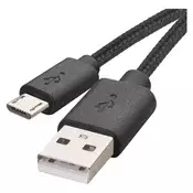 Kabel USB-A 2.0/micro USB-B 2.0, polnjenje, podatki, 2 m, črni