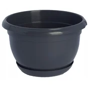 Form-Plastic Plastični cvetlični lonček s krožnikom, okrogel pokrov, gladek, antracit, 19 cm, Malta