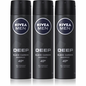 Nivea Men Deep Black Carbon Darkwood antiperspirant u spreju 3 x 150 ml (ekonomicno pakiranje) za muškarce