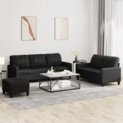 Greatstore Sedežna garnitura 3-delna z blazinami črno umetno usnje
