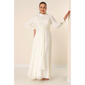 By Saygi Bead Embroidered Lined Flounce Front Plus Size Long Chiffon Dress