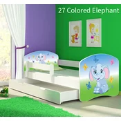 Djecji krevet ACMA s motivom, bocna bijela + ladica 140x70 cm 27 Colored Elephant