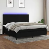 Greatstore Box spring postelja z vzmetnico LED črna 200x200 cm blago
