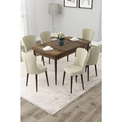 Hanah Home trpezarijski set Due, sto na razvlacenje i 6 stolica, ploca u dekoru drveta Baroque, krem tkanina Babyface