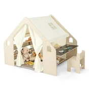 Kinder home Deciji drveni letnjikovac 6 u 1 – stolica, sto, tabla, organizator, tenda i mekana podloga ( AT-KF-2401 )