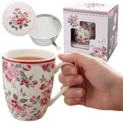 sarcia.eu SET ZA ČAJ: 340 ml porcelanast VRČ s čajni filter IN POKROVČKOM za zelišča – ZAPAKIRANO V DARILNI ŠKATLI