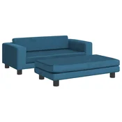 Vidaxl Otroški kavč s stolčkom za noge moder 100x50x30 cm žamet