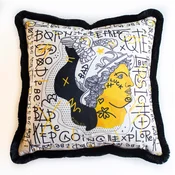 Casa Padrino luxury decorative pillow white/yellow/black 45 x 45 cm - Printed velvet cushion with fringes - Luxury decorative accessories