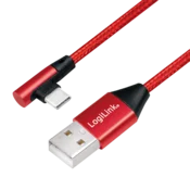 shumee Kabel LogiLink USB-C 90° na USB-A, 1 m, rdeč, 3A, hitro polnjenje
