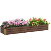 OUTSUNNY Povišana greda za zunanji vrt 405L, balkonska cvetlična posoda iz pocinkanega jekla z odprtim dnom, za rastline, rože in zelenjavo, 240x60x30 cm, temen lesni učinek