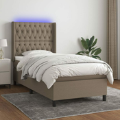 Greatstore Box spring postelja z vzmetnico LED taupe 90x200 cm blago