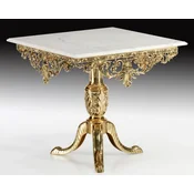Casa Padrino luxury baroque dining table gold/white - Square bronze dining room table with marble top - Luxury dining room furniture in baroque style - Baroque furniture - Noble & Magnificent
