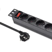 Qoltec aluminijast PDU razdelilnik za 10 RACK | 1U | 16A | 4xSCHUKO | 1,8 m