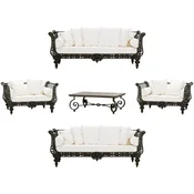 Casa Padrino Luxury Baroque Wrought Iron Furniture Set Dark Brown/White - 2 Sofas & 2 Armchairs & 1 Coffee Table - Living Room Furniture - Garden Furniture - Luxury Baroque Furniture