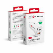 FORCELL Avtopolnilec za hitro polnjenje USB 3.0 + USB C Quick Charge + Power Delivery PD20W 4A bel