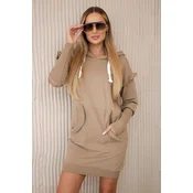 Dress with decorative ruffles and camel hood