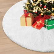 Nikcorp Božična preproga za pod smrečico 90 cm, plišasta, snežno bela, puhasta dekoracija z motivom snežink, mehko umetno krzno, skrito zapenjanje, za večkratno uporabo, praznična podlaga za darila in dom