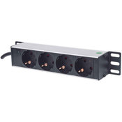 Intellinet 10 1U Rackmount 4-Way Power Strip - German Type, With Power Indicator, No Surge Protection, 1.8 m (5 ft.) Power Cord (714020)