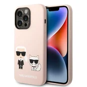 Ovitek Karl Lagerfeld Silicone Karl & Choupette MagSafe za iPhone 14 Pro, svetlo roza