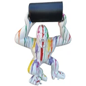 Casa Padrino luxury decorative sculpture gorilla monkey with barrel white/multicolored/black H. 140 cm - Large decorative figure - XXL decorative sculpture - XXL decorative figure - XXL figures
