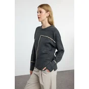 Trendyol Anthracite Soft Texture Color Block Crew Neck Knitwear Sweater