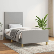 Greatstore Posteljni okvir z vzglavjem svetlo siv 90x200 cm blago