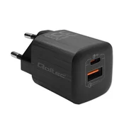 shumee Qoltec 35W GaN ULTRA stenski polnilnik | 5–20 V | 2,25–3 A | 1 x USB Type-C PD | 1 x USB QC 3.0 | Črna