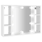 Vidaxl Omarica z ogledalom in LED lučkami bela 76x15x55 cm