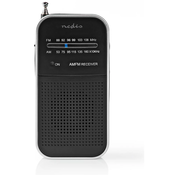 Prenosni radio NEDIS/ AM/ FM/ baterija/ analogni/ 1,5 W/ izhod za slušalke/ aluminij/ črn