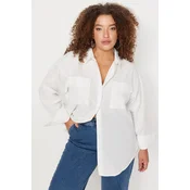 Trendyol Curve Ecru Woven Pocket Poplin Shirt