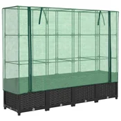 Vidaxl Dvignjena greda s pokrovom za rastlinjak videz ratana 160x40x138 cm