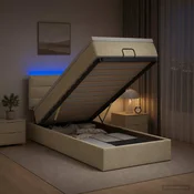 Otomanska postelja z vzmetnico in LED Krem 90 x 200 cm Blago