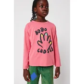 Otroška bombažna majica z dolgimi rokavi Bobo Choses High Five roza barva, 225AC007