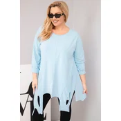 Bluza za večje številke z asimetričnim robom in izrezi