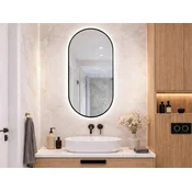 Ovalno ogledalo v črnem aluminijastem okvirju, LED, 50x100 cm, s stikalom