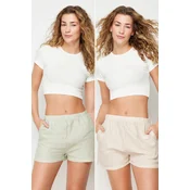 Trendyol Multi-Colored 2-Pack 100% Cotton Striped Linen Look Woven Pajama Bottoms