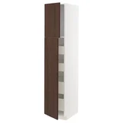 METOD/MAXIMERA Visoka omara z 2 vrati/4 predali, bela/Sinarp rjava, 40x60x200 cm