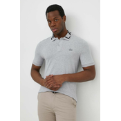 Polo majica Lacoste za muškarce, boja: siva, s aplikacijom