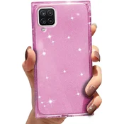 GS Kvadratni bleščeči ovitek za Samsung Galaxy A12/M12/A12 2021, roza zlat