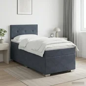 vidaXL Postelja boxspring z vzmetnico Temno siva 90 x 200 cm Žamet