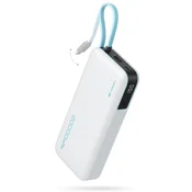 Power bank Cuktech LPB200N  20000mAh 45W z vgrajenim kablom USB-C in Lightning, LED prikazovalnik - white