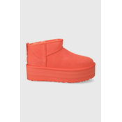 Čizme za snijeg od brušene kože UGG Classic Ultra Mini Platform boja: narančasta, 1135092