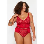 Trendyol Curve Red Lace Detailed Bustier-Panties Underwear Sets