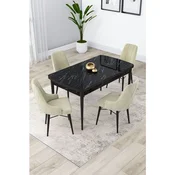 Hanah Home trpezarijski set Lia, sto na razvlacenje i 4 stolice, ploca u dekoru crnog mermera, krem tkanina Babyface