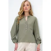 Trend Alacati Stili Ženska bluza dugih rukava Alc-X13877, V-izrez, Zelena