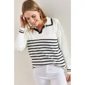 Bianco Lucci Womens Colorful Polo Neck Striped Sweater