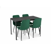 Jedilni set 1 + 4, črna miza RAMOD 100x60 cm marmorni dekor + zeleni stol TURIN s črnimi nogami