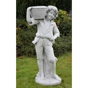 Casa Padrino Art Nouveau Sculpture Boy with Flowerpot Gray 50 x 40 x H. 67 cm - Elegant Garden Decoration Stone Figure with Plant Pot - Baroque & Art Nouveau Garden Decoration Accessories