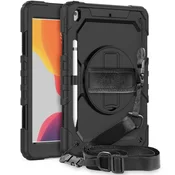 GS Oklepni ovitek za iPad 10,2 2021/2020/2019 (9./8./7. generacija), 360-stopinjska zaščita z držalom za pisalo, črne barve